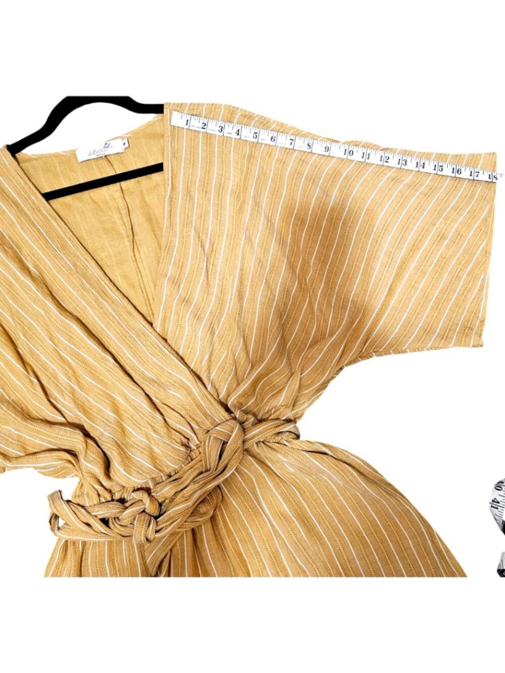 Yellow Striped Wrap Romper With Tie Waist By LuBella Boutique - Size S - Picture 11 of 13